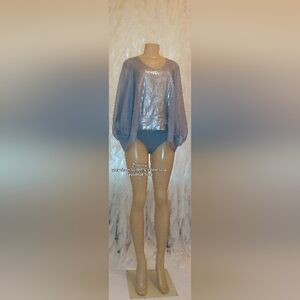 ​Zoompy Grey Sheer Butterfly Sleeve Sequin Tunic Top Blouse S